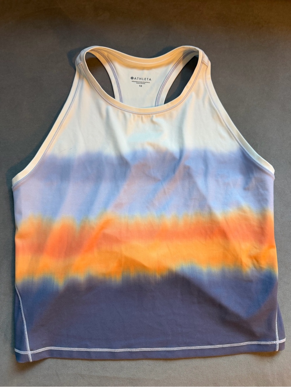 Athleta White Racerback Cropped Tank Top with Light Purple Trim - 1X